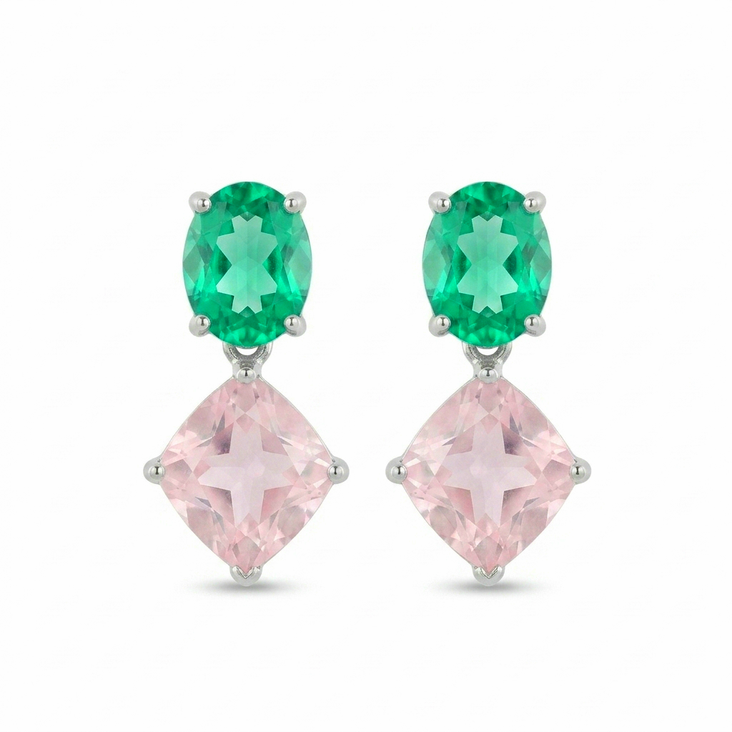 Vision of Spring Emerald & Pink Sapphire Silver Earring