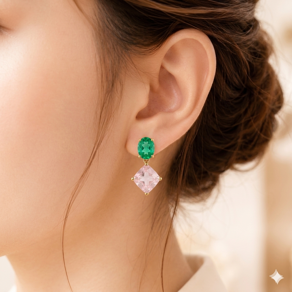 Vision of Spring Emerald & Pink Sapphire Silver Earring