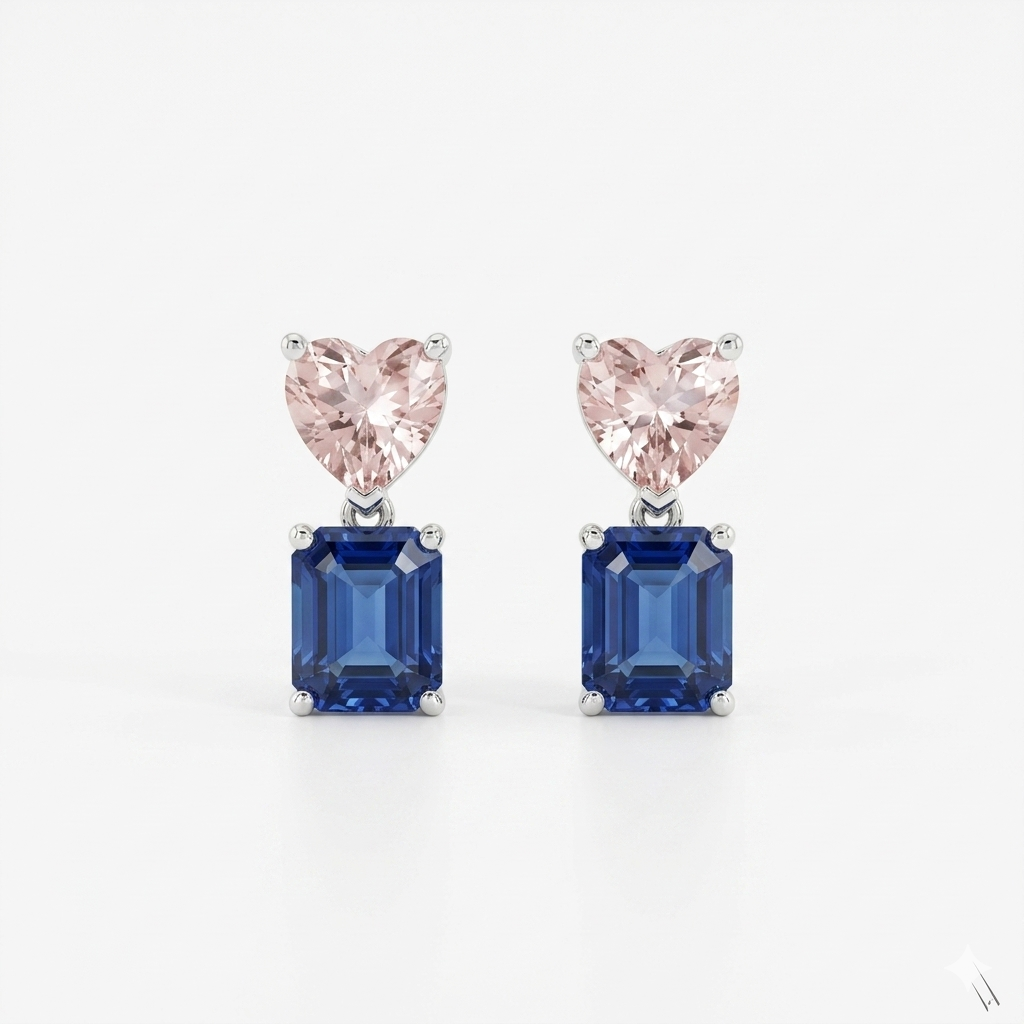 Midnight Blossom Pink & Blue Gemstone Silver Earrings