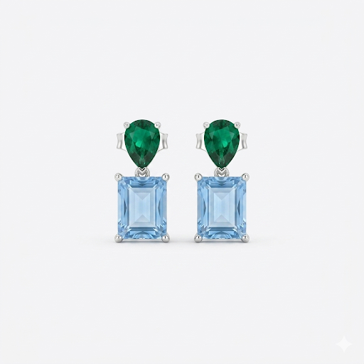Ethereal Meadow Green & Blue Gemstone Silver Earrings