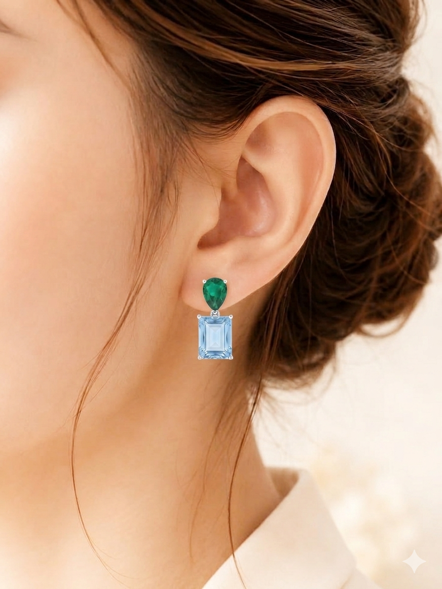 Ethereal Meadow Green & Blue Gemstone Silver Earrings