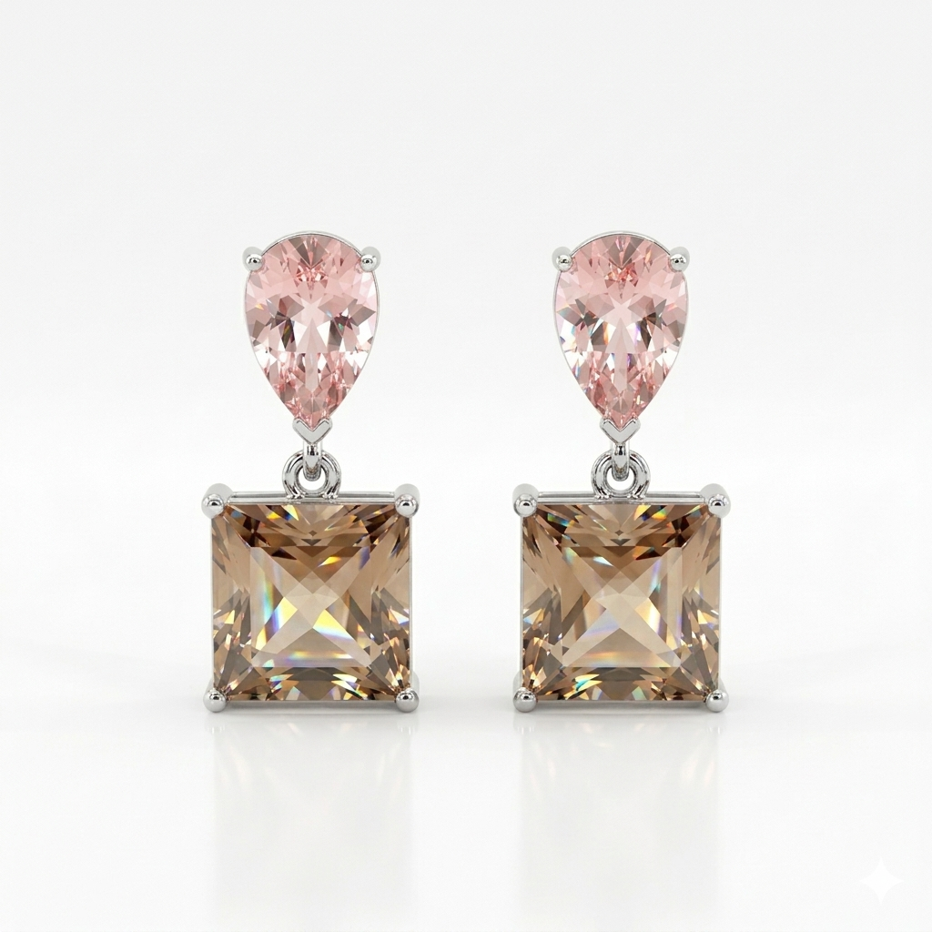 Ethereal Blossom Blush Pink & Champagne Gemstone Silver Earrings