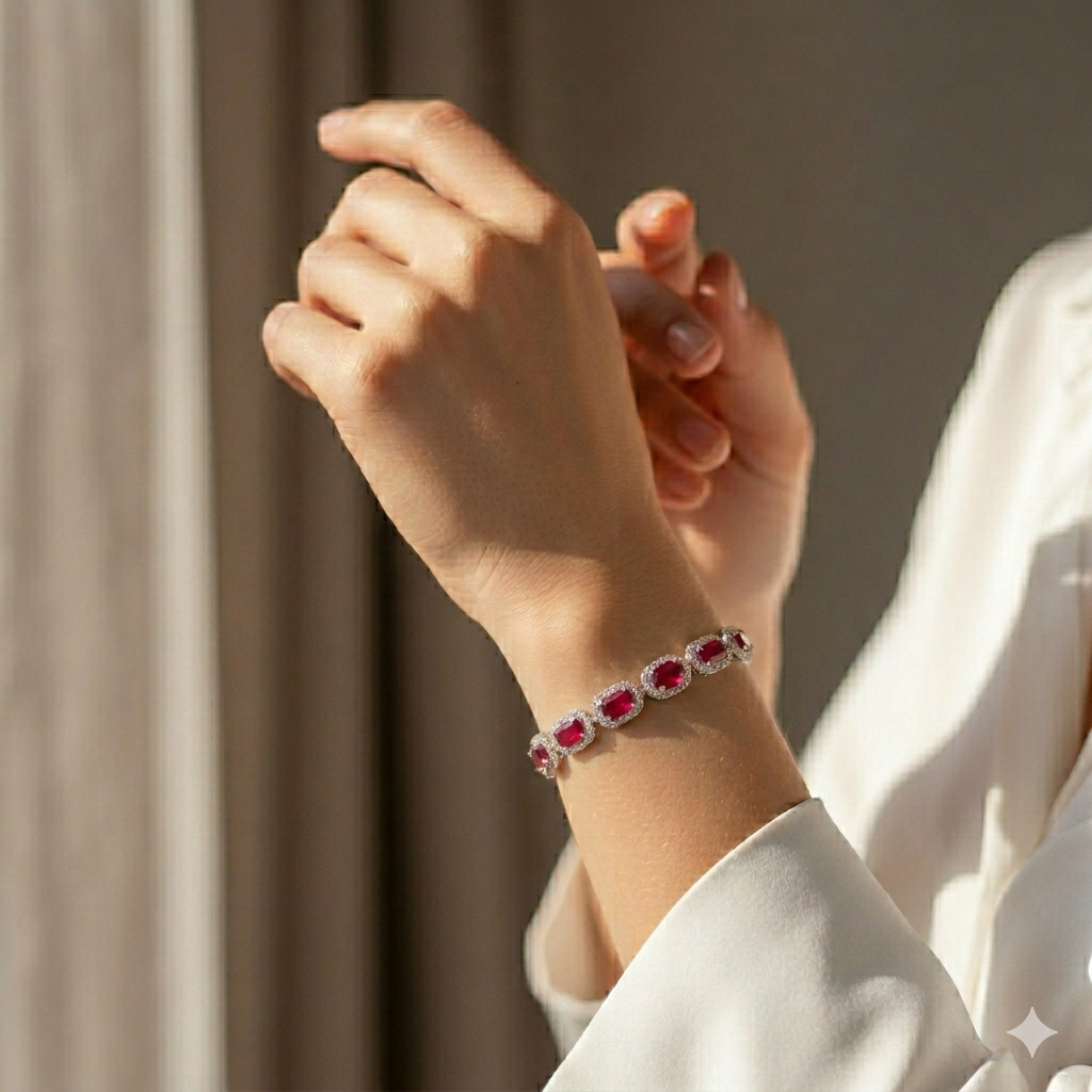 Ruby Oval and Emerald-Cut  Bracelet