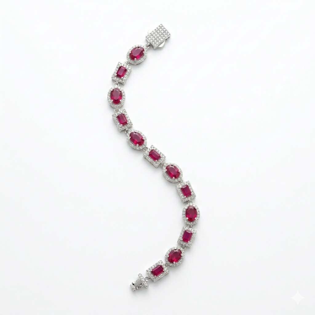 Ruby Oval and Emerald-Cut  Bracelet