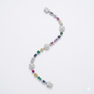 Multi-Color Gemstone and Round Diamond Cluster Link Bracelet