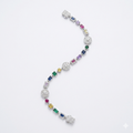Multi-Color Gemstone and Round Diamond Cluster Link Bracelet