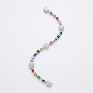 Multi-Color Gemstone and Round Diamond Cluster Link Bracelet