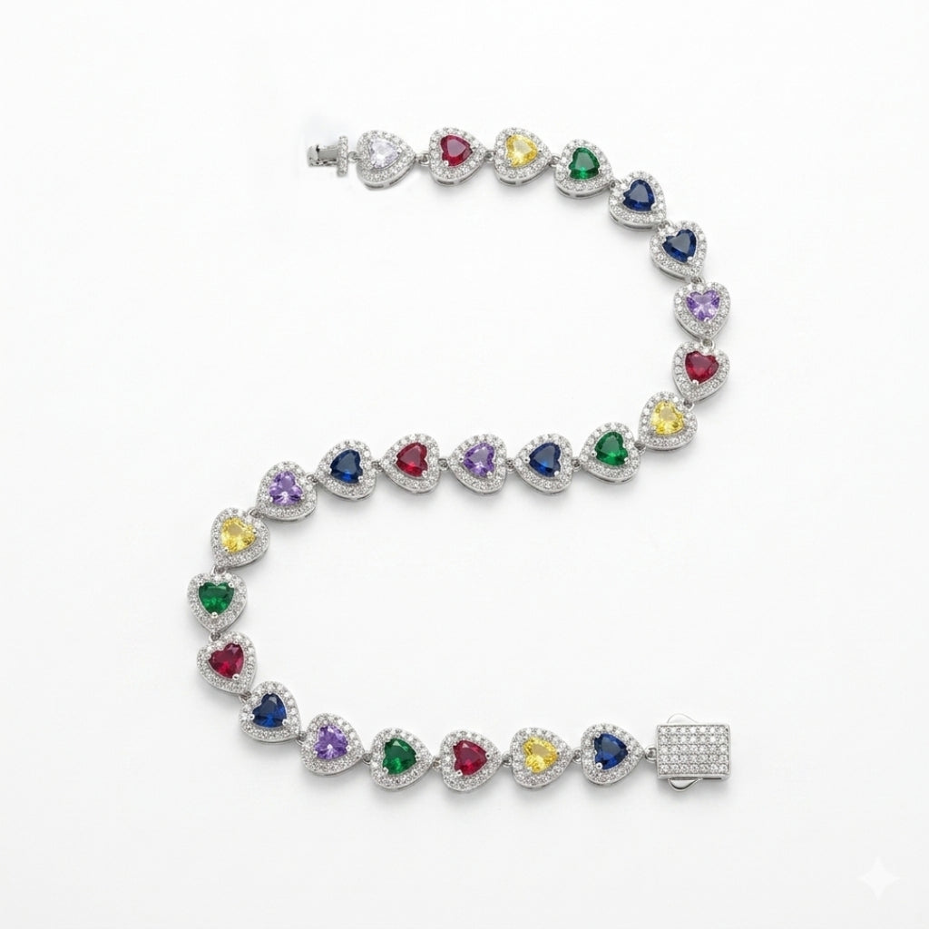 Rainbow Heart Color Gemstone  Bracelet