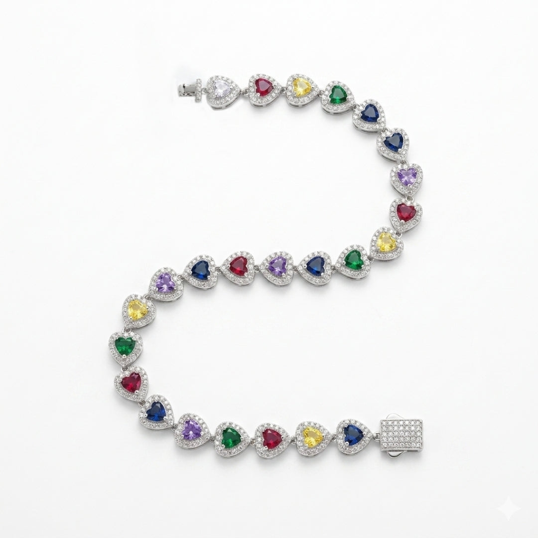 Rainbow Heart Color Gemstone  Bracelet