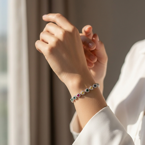 Rainbow Heart Color Gemstone  Bracelet