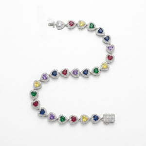 Rainbow Heart Color Gemstone  Bracelet