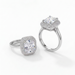 Emerald-Cut Silver Engagement Ring
