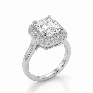 Emerald-Cut Silver Engagement Ring