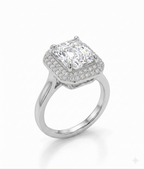 Emerald-Cut Silver Engagement Ring