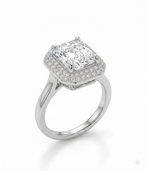 Emerald-Cut Silver Engagement Ring
