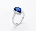 Deep Ocean Blue Pear-Shaped Bezel Statement Ring