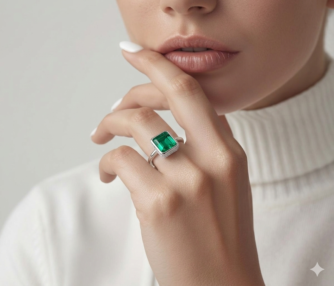 The Classic Emerald Step-Cut Silver Ring