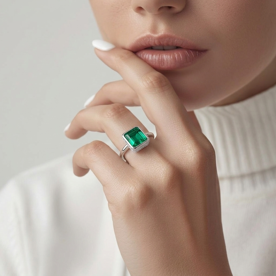 The Classic Emerald Step-Cut Silver Ring