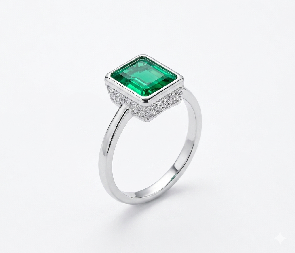 The Classic Emerald Step-Cut Silver Ring