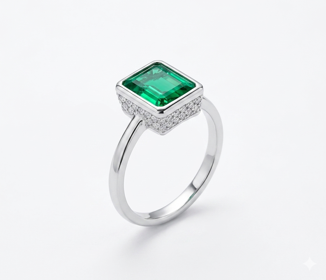 The Classic Emerald Step-Cut Silver Ring