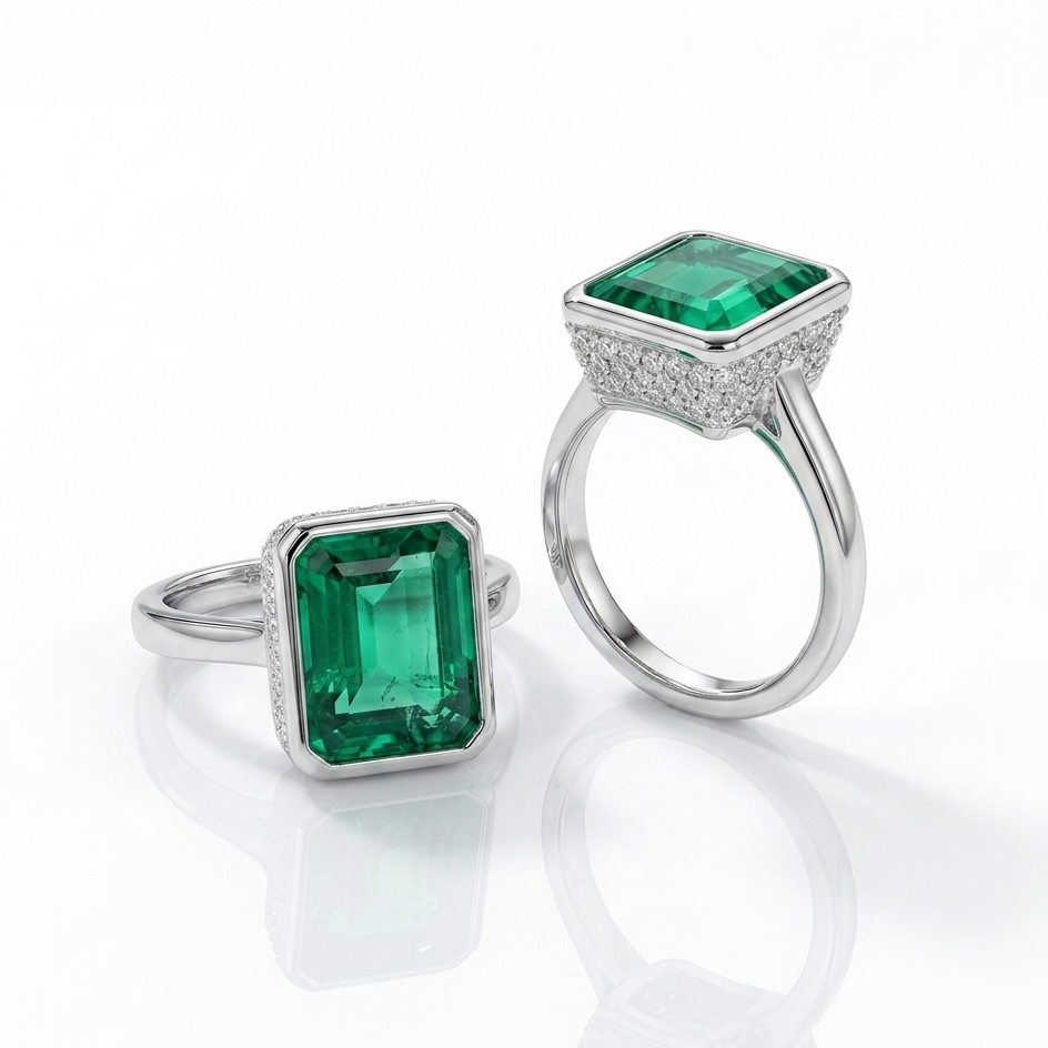 The Classic Emerald Step-Cut Silver Ring