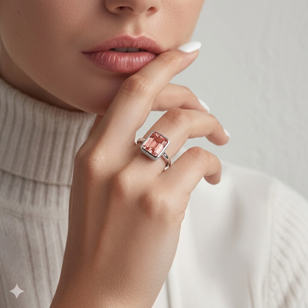 Enchanted Grace Bezel-Set Pink Topaz Silver Ring