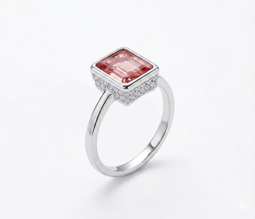 Enchanted Grace Bezel-Set Pink Topaz Silver Ring