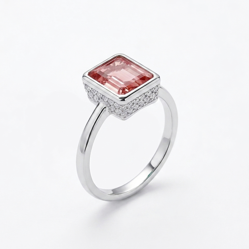 Enchanted Grace Bezel-Set Pink Topaz Silver Ring