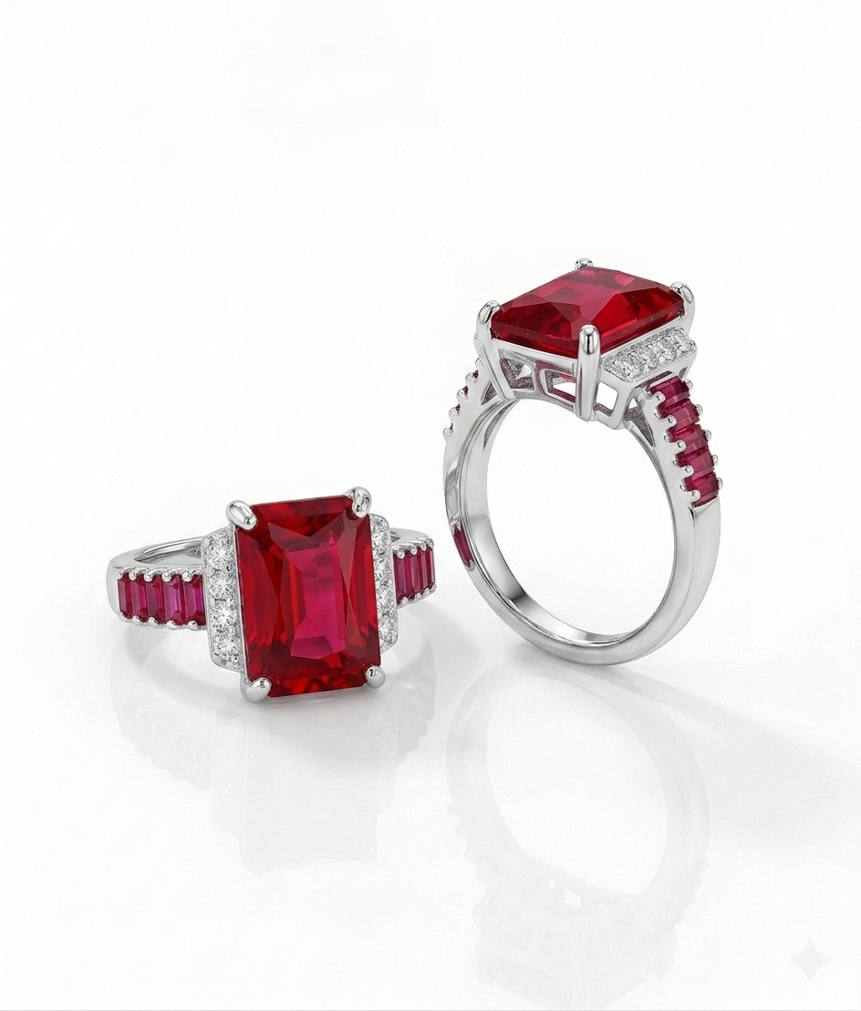 The Crimson Royalty Emerald-Cut Ruby Ring