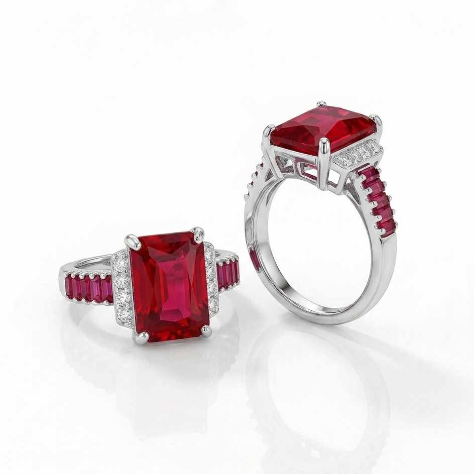 The Crimson Royalty Emerald-Cut Ruby Ring