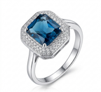 London Blue Topaz Emerald-Cut  Ring in Sterling Silver