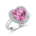 Romantic Pink Heart Gemstone Halo Ring in Sterling Silver