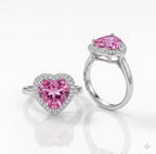 Romantic Pink Heart Gemstone Halo Ring in Sterling Silver