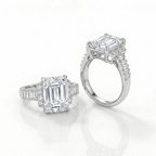 Emerald-Cut Solitaire Engagement Ring with Halo and Baguette Band