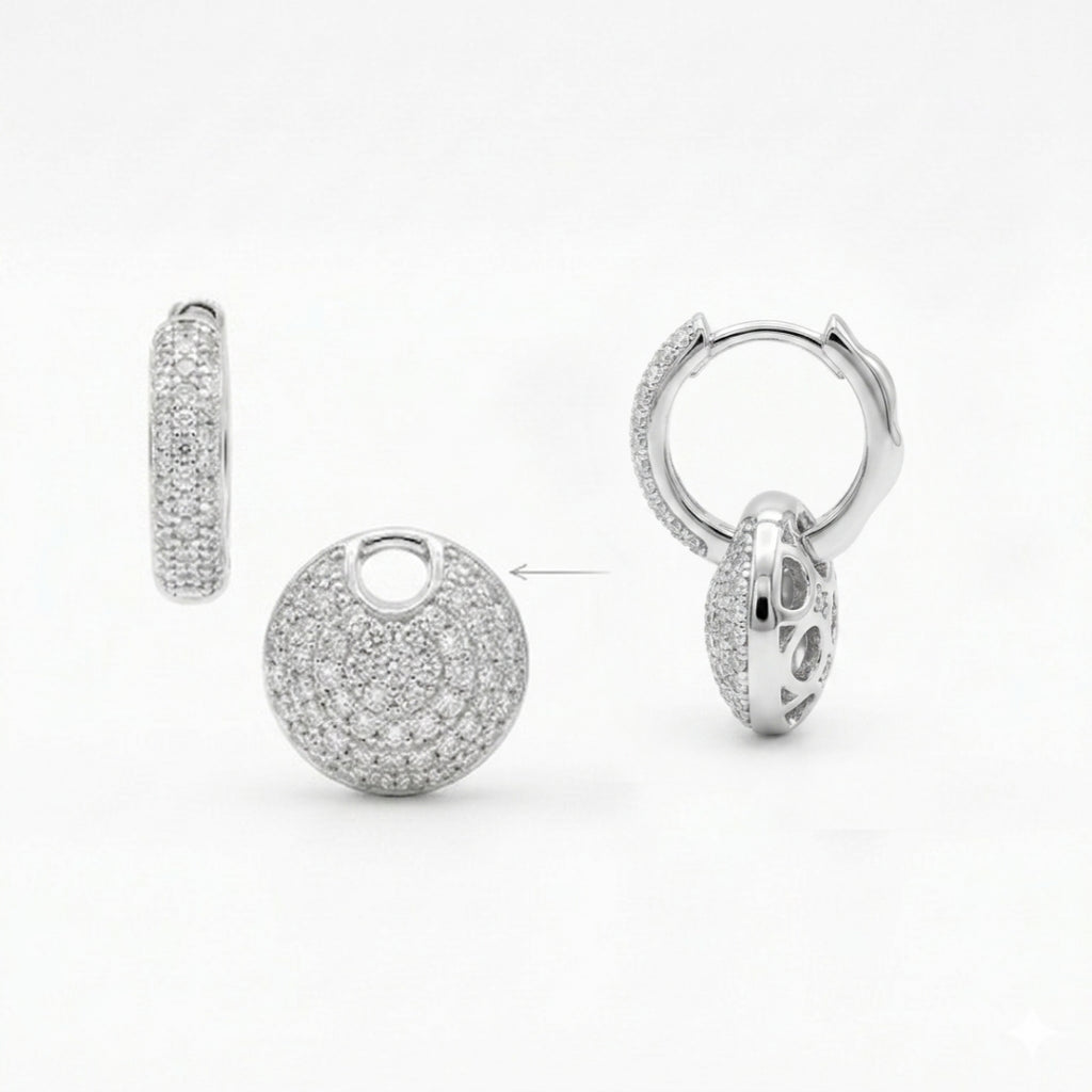 Pavé Diamond Huggie Hoop Earrings with Detachable Disc Charms