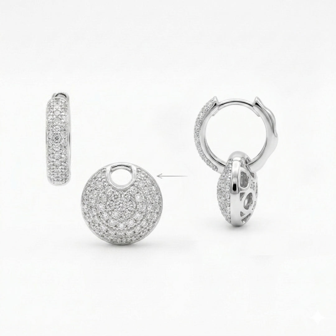 Pavé Diamond Huggie Hoop Earrings with Detachable Disc Charms