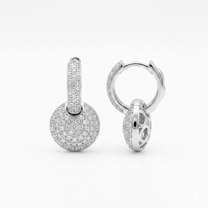 Pavé Diamond Huggie Hoop Earrings with Detachable Disc Charms