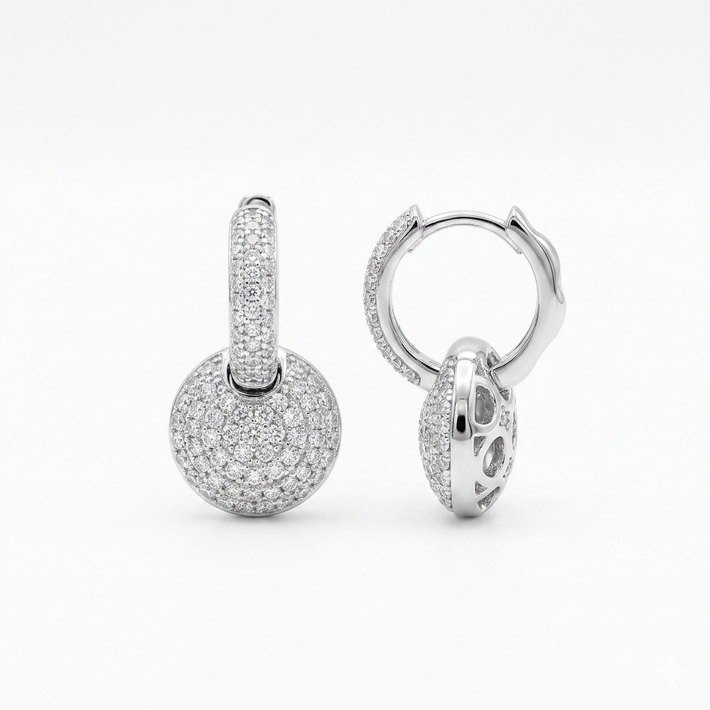 Pavé Diamond Huggie Hoop Earrings with Detachable Disc Charms