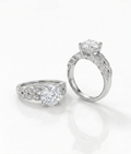 Solitaire Engagement Ring with Vintage Leaf Motif Diamond Band