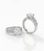Solitaire Engagement Ring with Vintage Leaf Motif Diamond Band