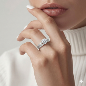 Solitaire Engagement Ring with Vintage Leaf Motif Diamond Band