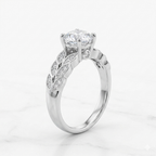 Solitaire Engagement Ring with Vintage Leaf Motif Diamond Band