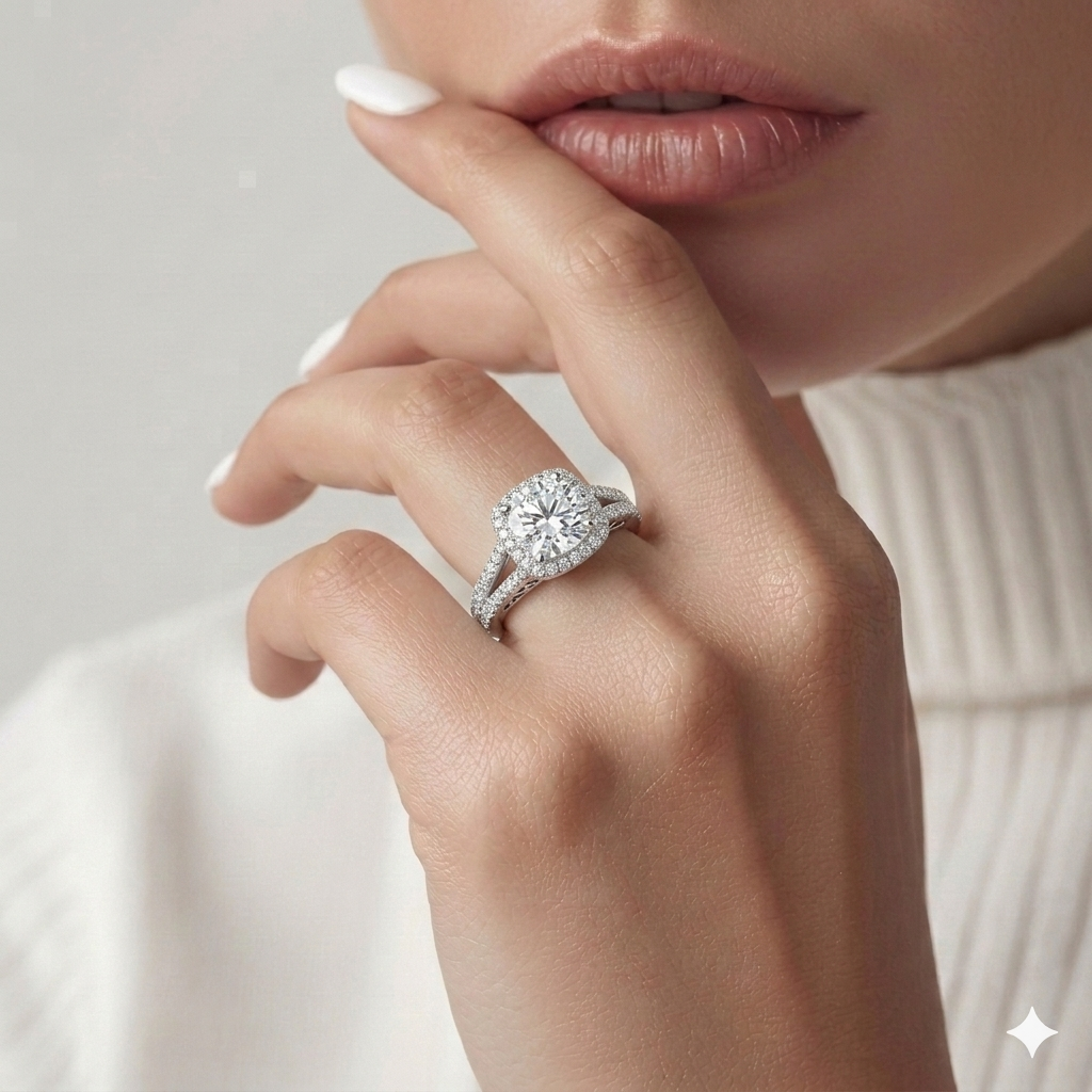 Princess Solitaire  Halo Ring