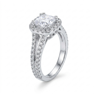 Princess Solitaire  Halo Ring