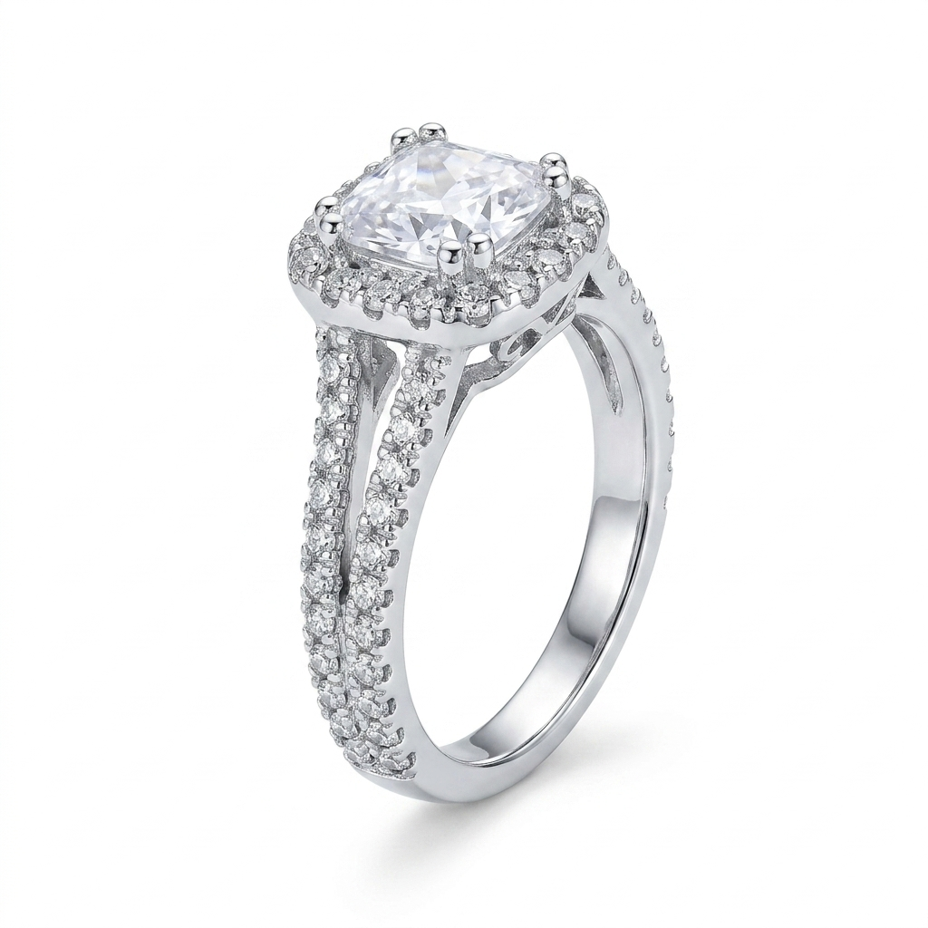 Princess Solitaire  Halo Ring