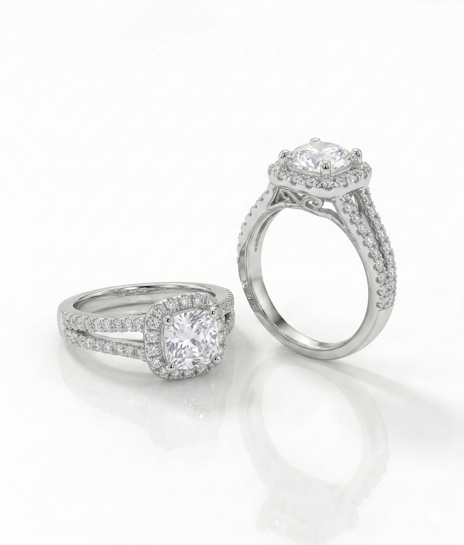 Princess Solitaire  Halo Ring