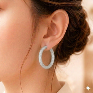 Glorious Radiance Pavé Diamond Silver Hoop Earrings