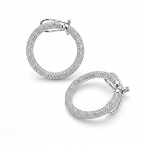 Glorious Radiance Pavé Diamond Silver Hoop Earrings
