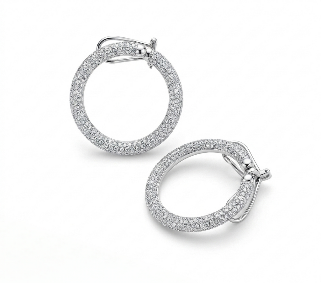 Glorious Radiance Pavé Diamond Silver Hoop Earrings