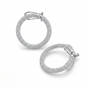 Glorious Radiance Pavé Diamond Silver Hoop Earrings